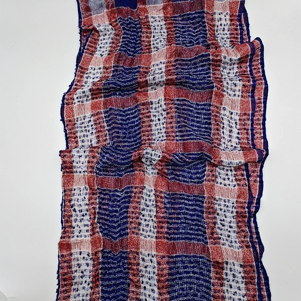 Patriotic Infinity Scarf Red White Blue Metallic Lightweight Open Weave Loop